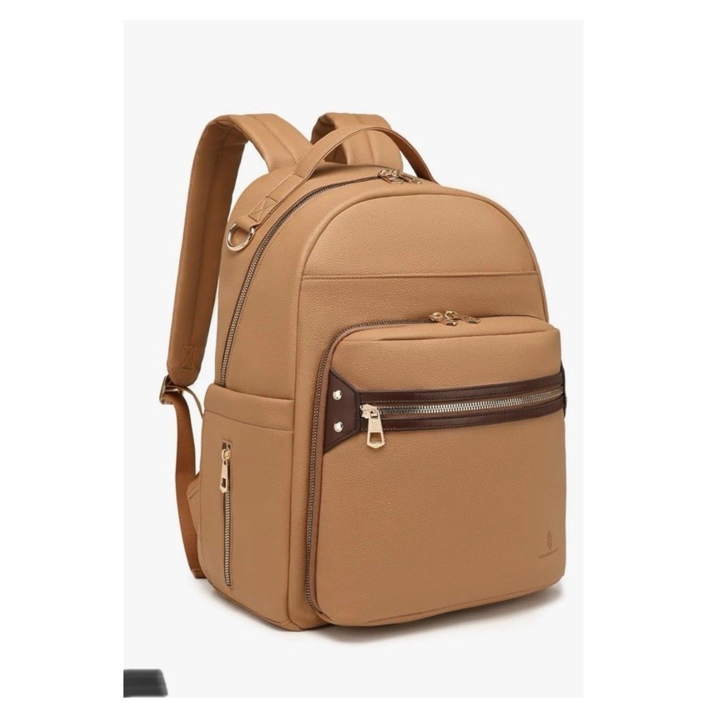LEADVENST Vegan Leather Diaper Bag Backpack Washable Changing Pad Butter Cookie
